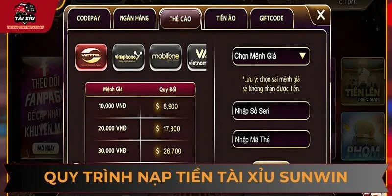 Hướng dẫn quy trình nạp tiền tài xỉu Sunwin